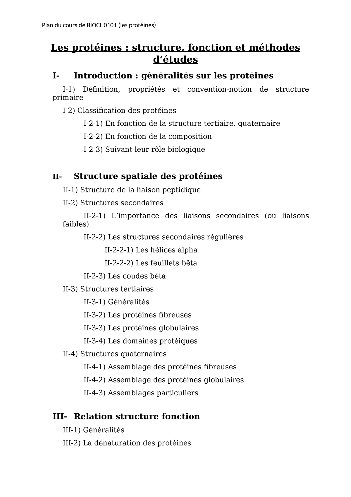 Plan Du Cours Bioch 0101 (les Protéines) - Plan Du Cours De BIOCH0101 ...