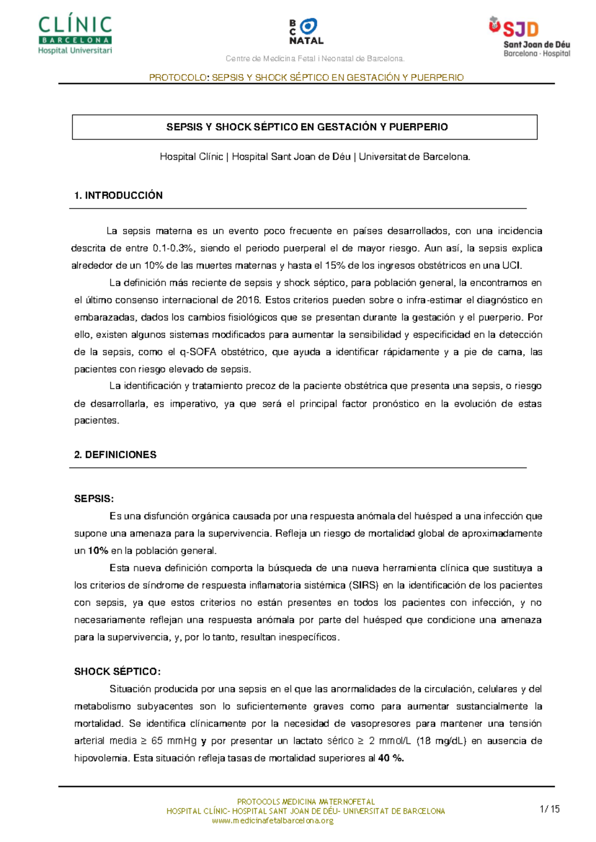 Sepsis y embarazo - PROTOCOLO: SEPSIS Y SHOCK SÉPTICO EN GESTACIÓN Y ...