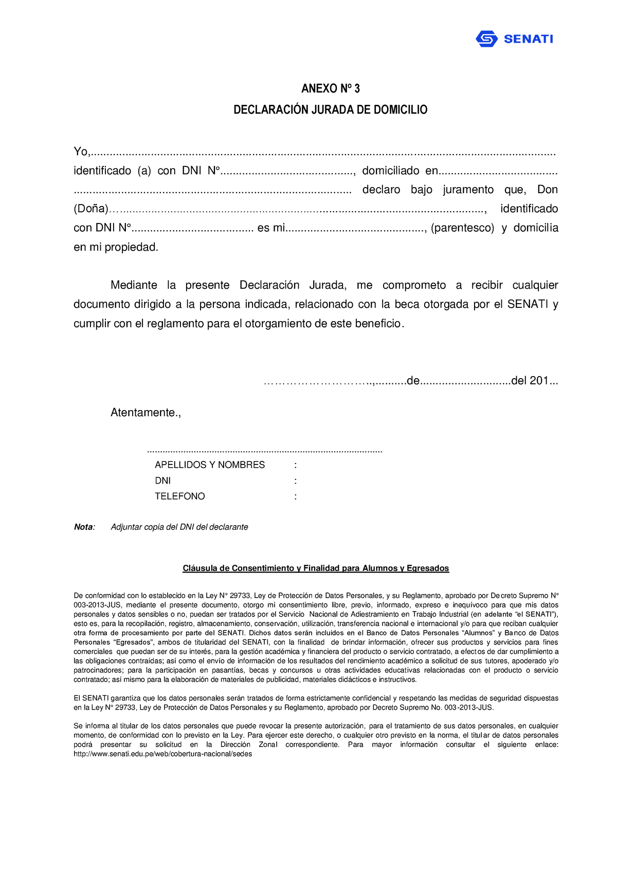 3.- Anexo 3 - Declaración Jurada De Domicilio - ANEXO N∫ 3 DECLARACI”N ...