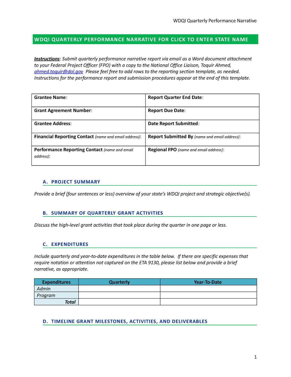 WDQI Quarterly Performance Report Template - WDQI Quarterly Performance ...