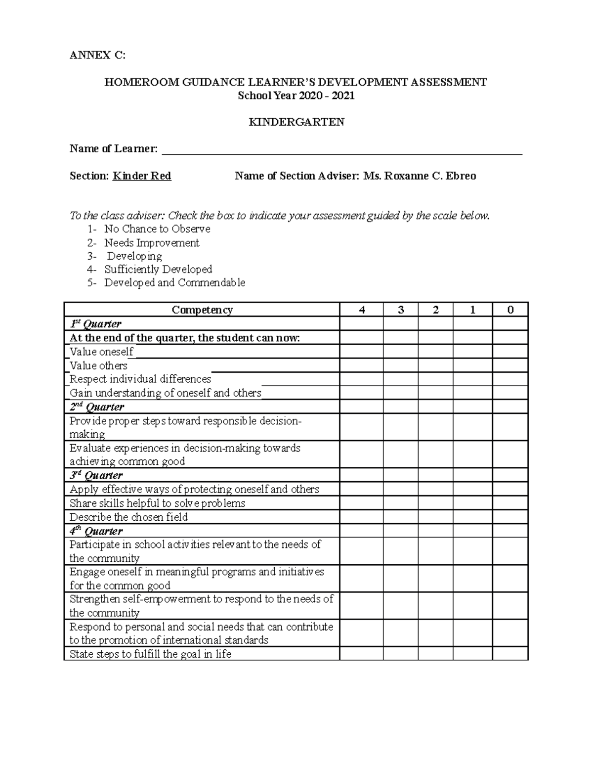 HG Learner's Development Assessment - ANNEX C: HOMEROOM GUIDANCE ...