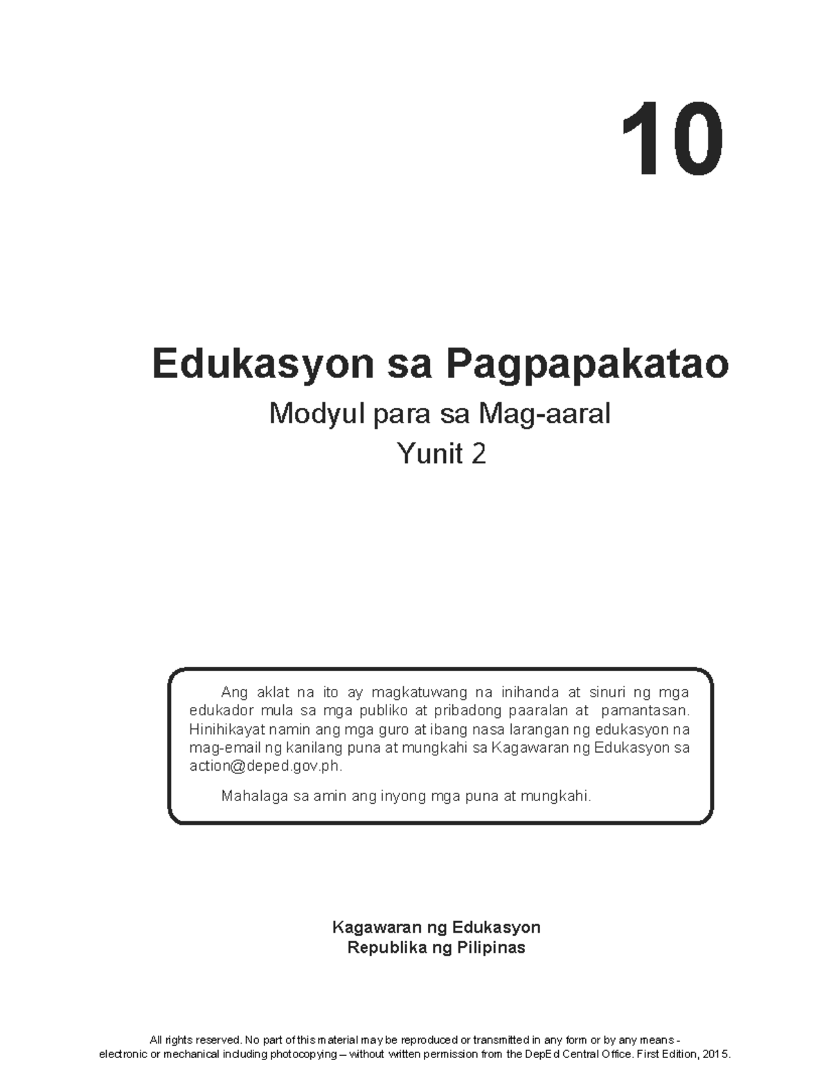 Es P10 LM U2 - ESP 10 Quarter 3 - 1 Edukasyon Sa Pagpapakatao Modyul ...