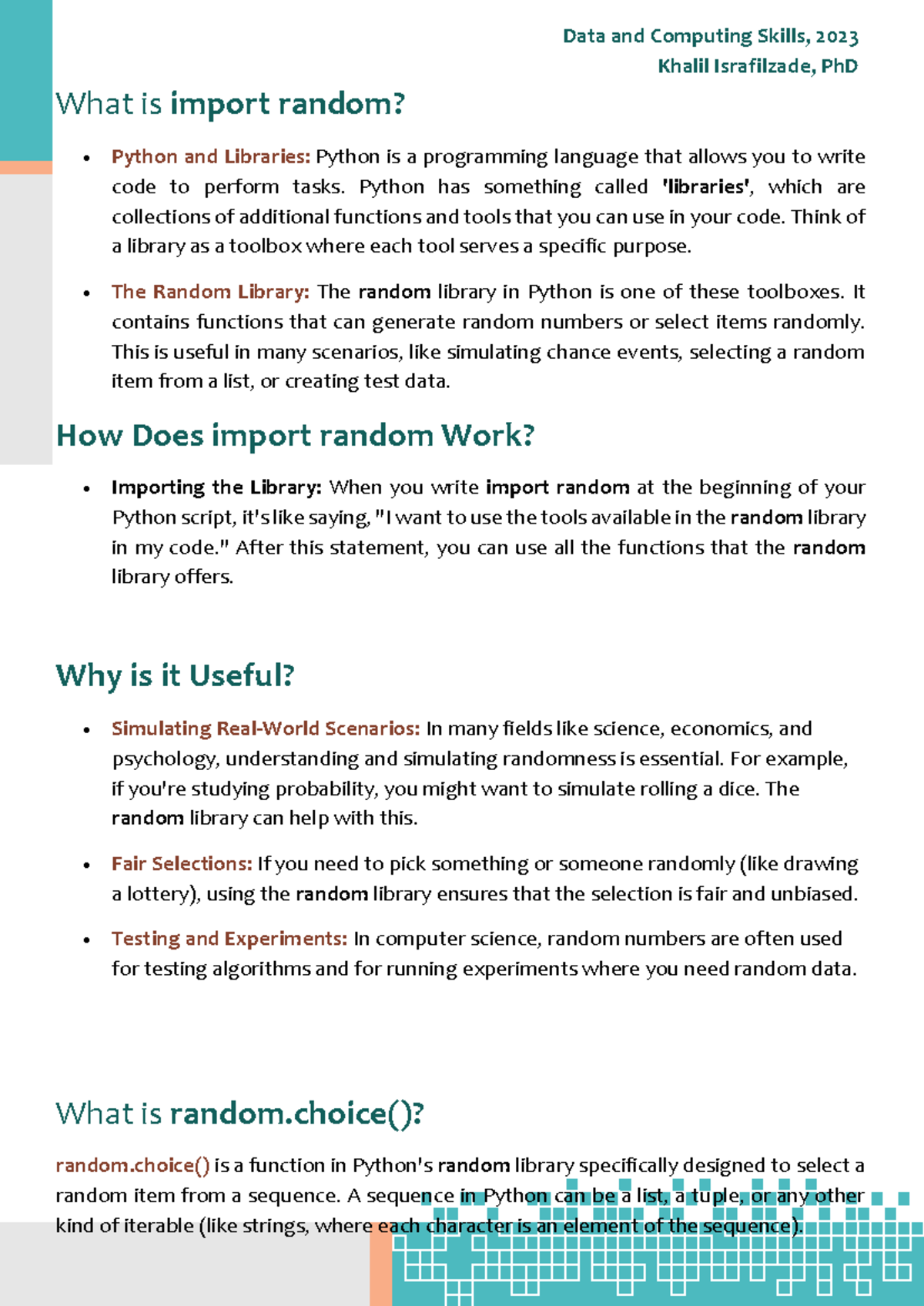 Understanding Python Random Library - Data and Computing Skills, 2023 ...