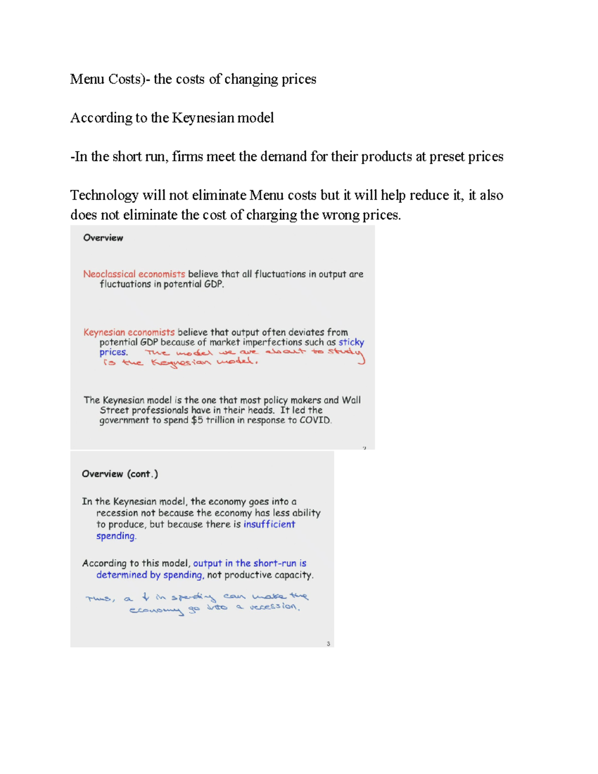 Econ 3 Chapter 25 Principles of Economics Menu Costs) the costs of