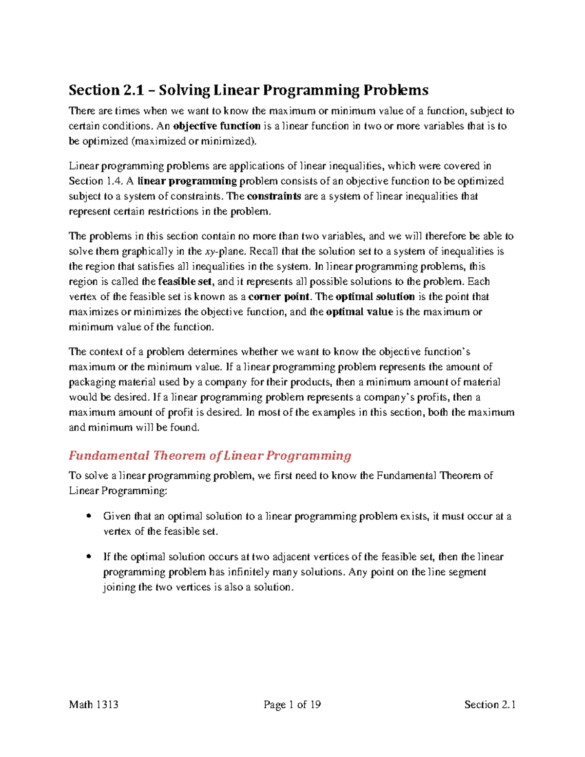 Solving Linear Programming Problems - Section 2.1 - Section 2 – Solving ...