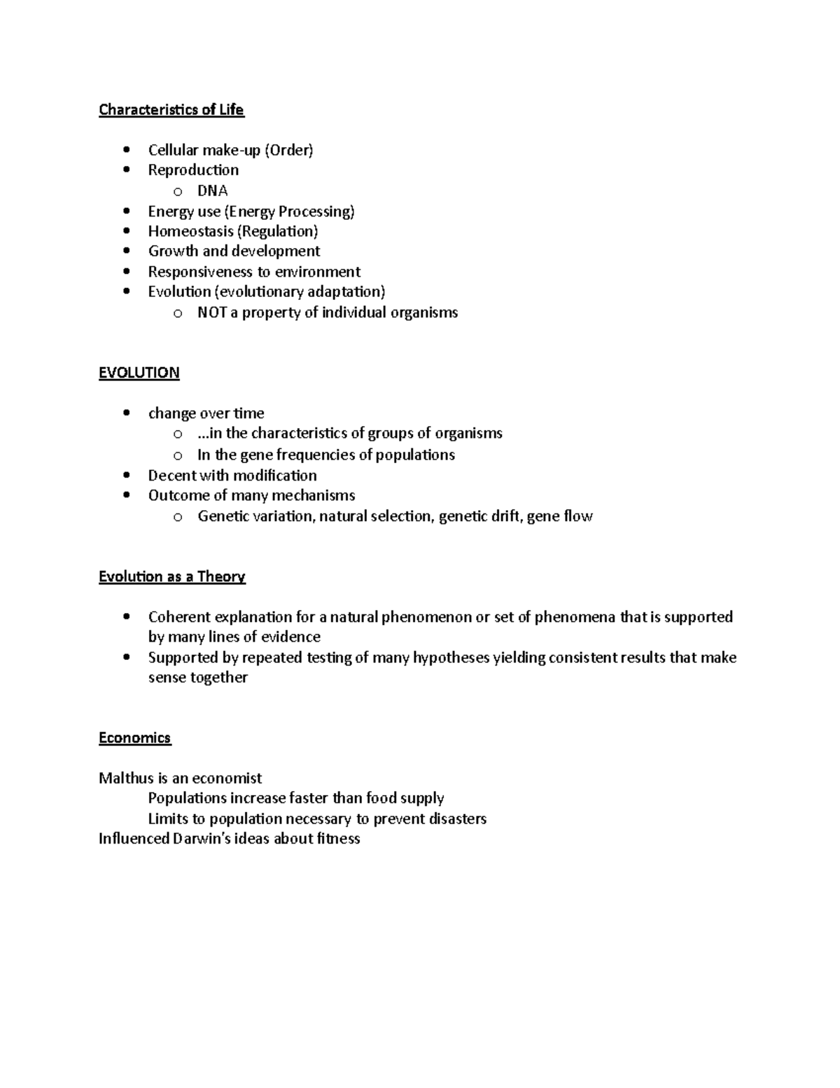 Intro Notes - Characteristics of Life Cellular make-up (Order ...