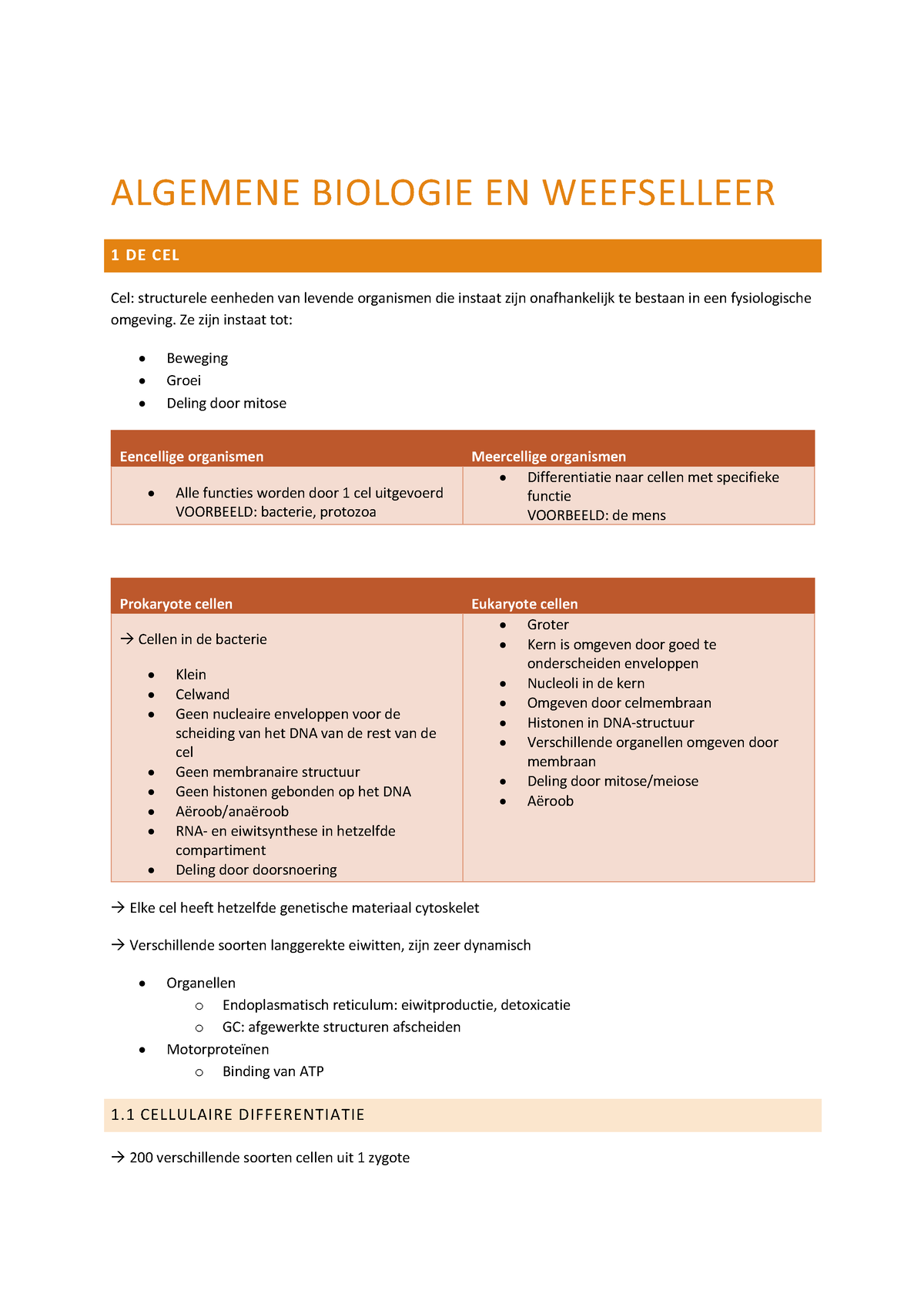 Algemene Biologie En Weefselleer 2 - ALGEMENE BIOLOGIE EN WEEFSELLEER 1 ...