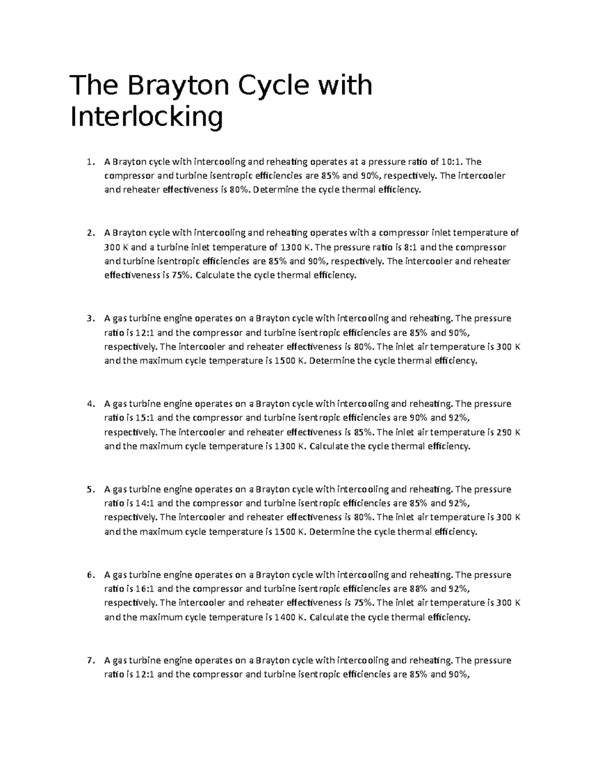 The Brayton Cycle with Interlocking The Brayton Cycle with