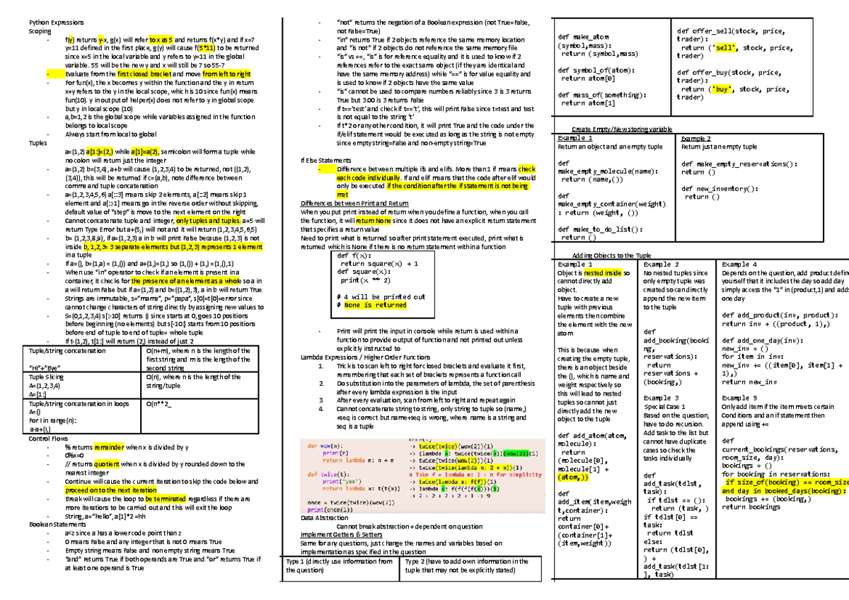 CS1010A Cheatsheet Part II - Python Expressions Scoping - f(y) returns ...