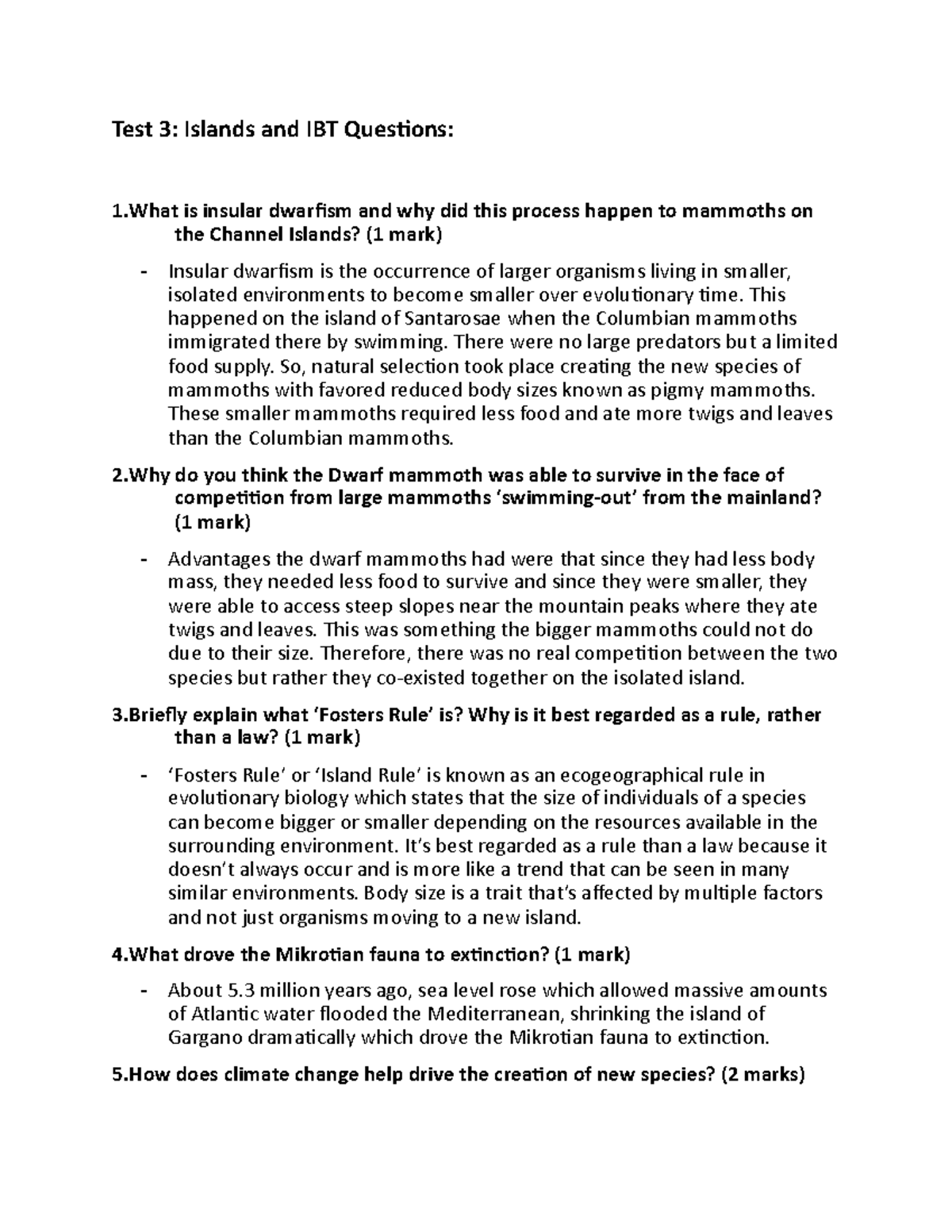 Biogeography Test 3 - Test 3 Work - Test 3: Islands and IBT Questions ...
