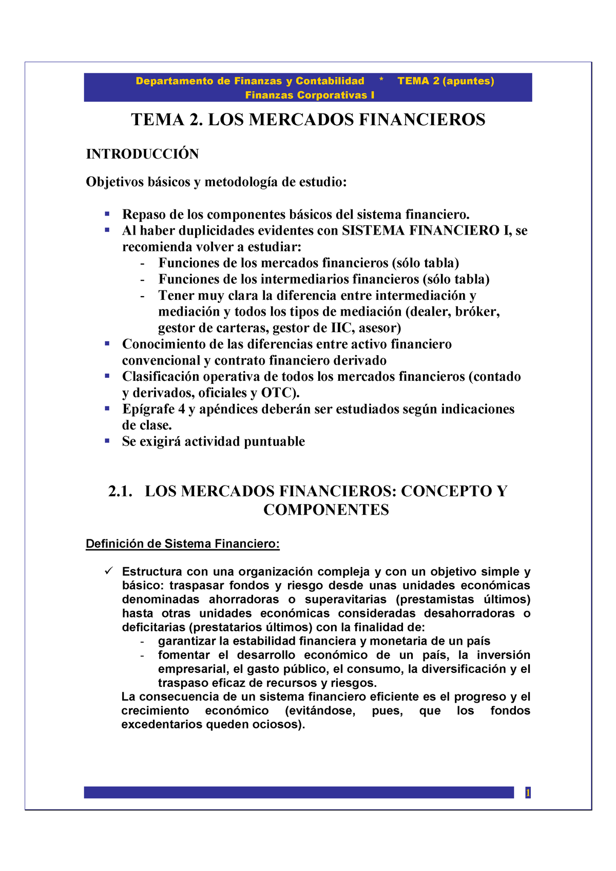 TEMA 2 Finanzas I 17-18 - Apuntes 2 - Finanzas Corporativas I TEMA 2 ...