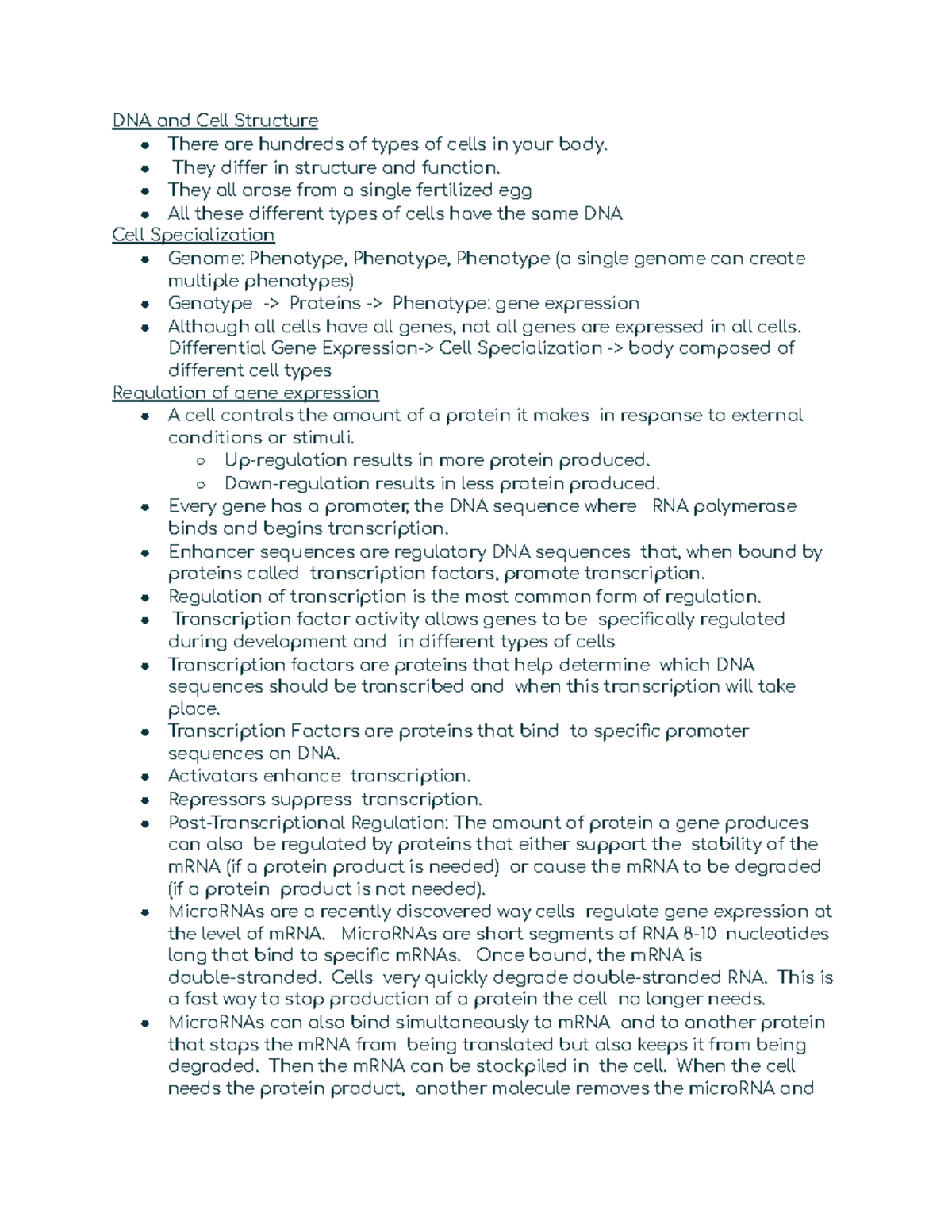 Regulation of gene expression - DNA and Cell Structure There are ...