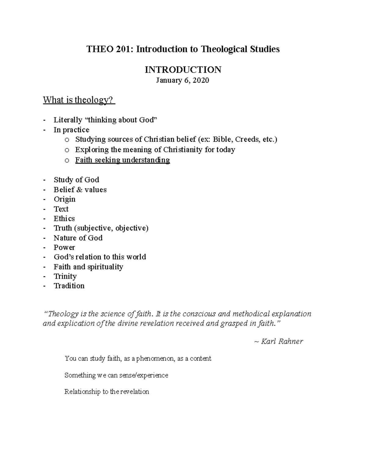 THEO 201 notes - THEO 201: Introduction to Theological Studies ...