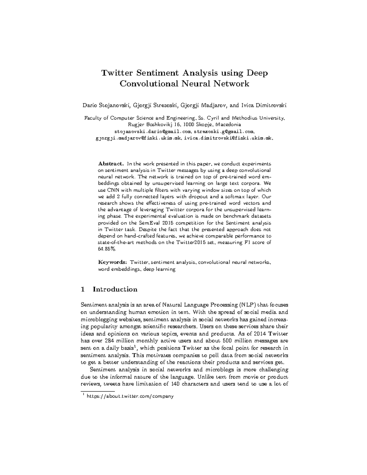 CNN Twitter 2 - Grade: B+ - Twitter Sentiment Analysis using Deep ...