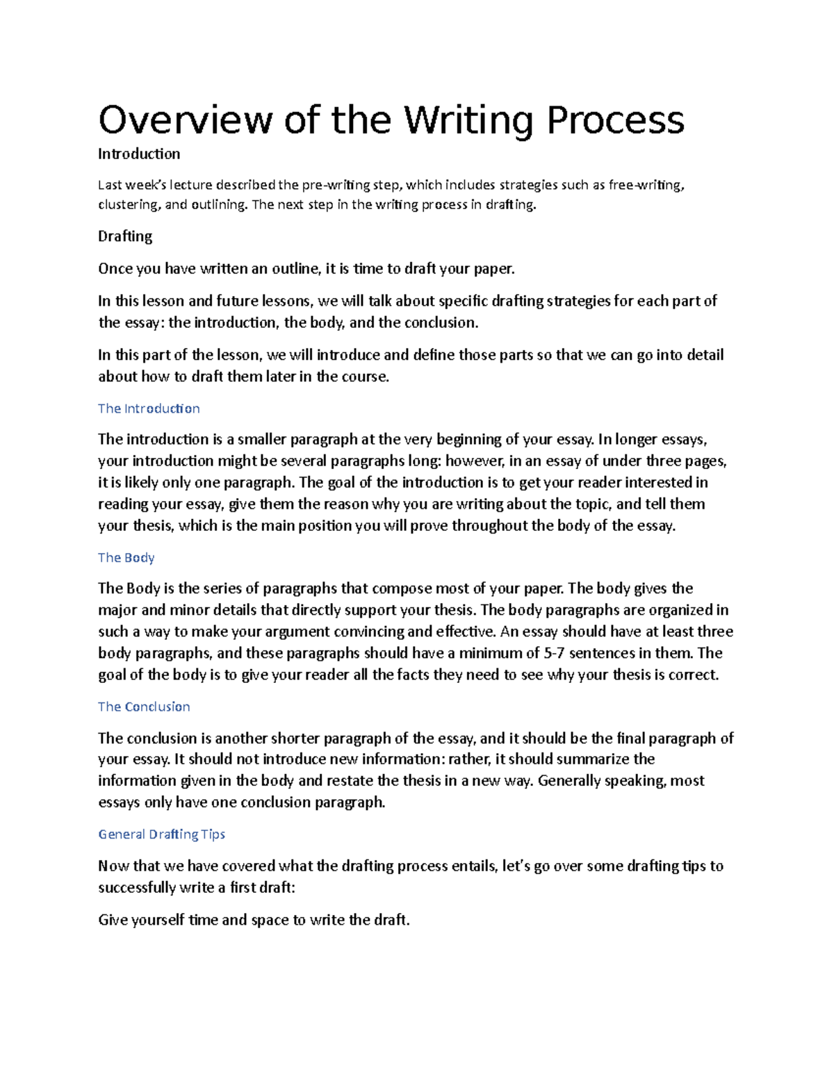 Overview of the Writing Process - Overview of the Writing Process ...