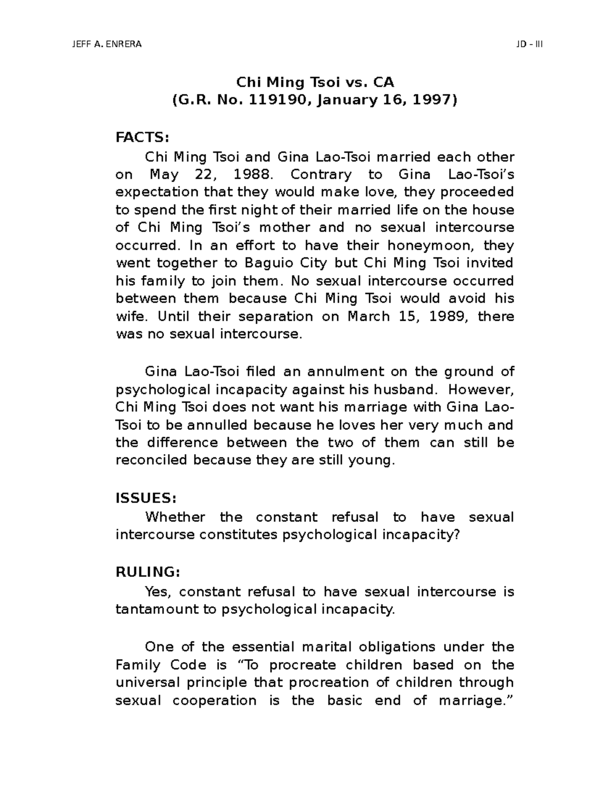 Chi Ming Tsoi vs. CA - case title - JEFF A. ENRERA JD - III Chi Ming ...