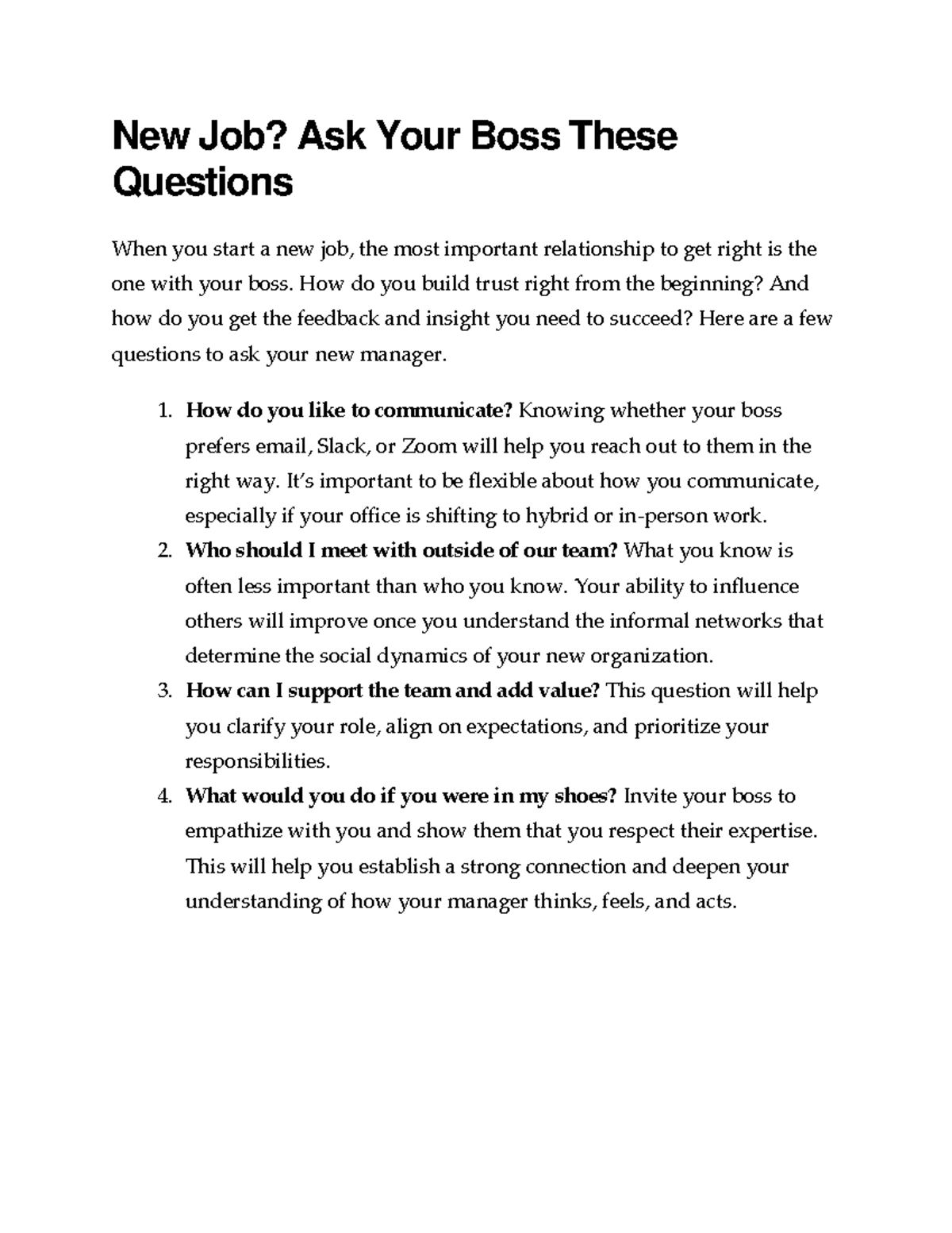 006 New Job ask your boss New Job? Ask Your Boss These Questions When
