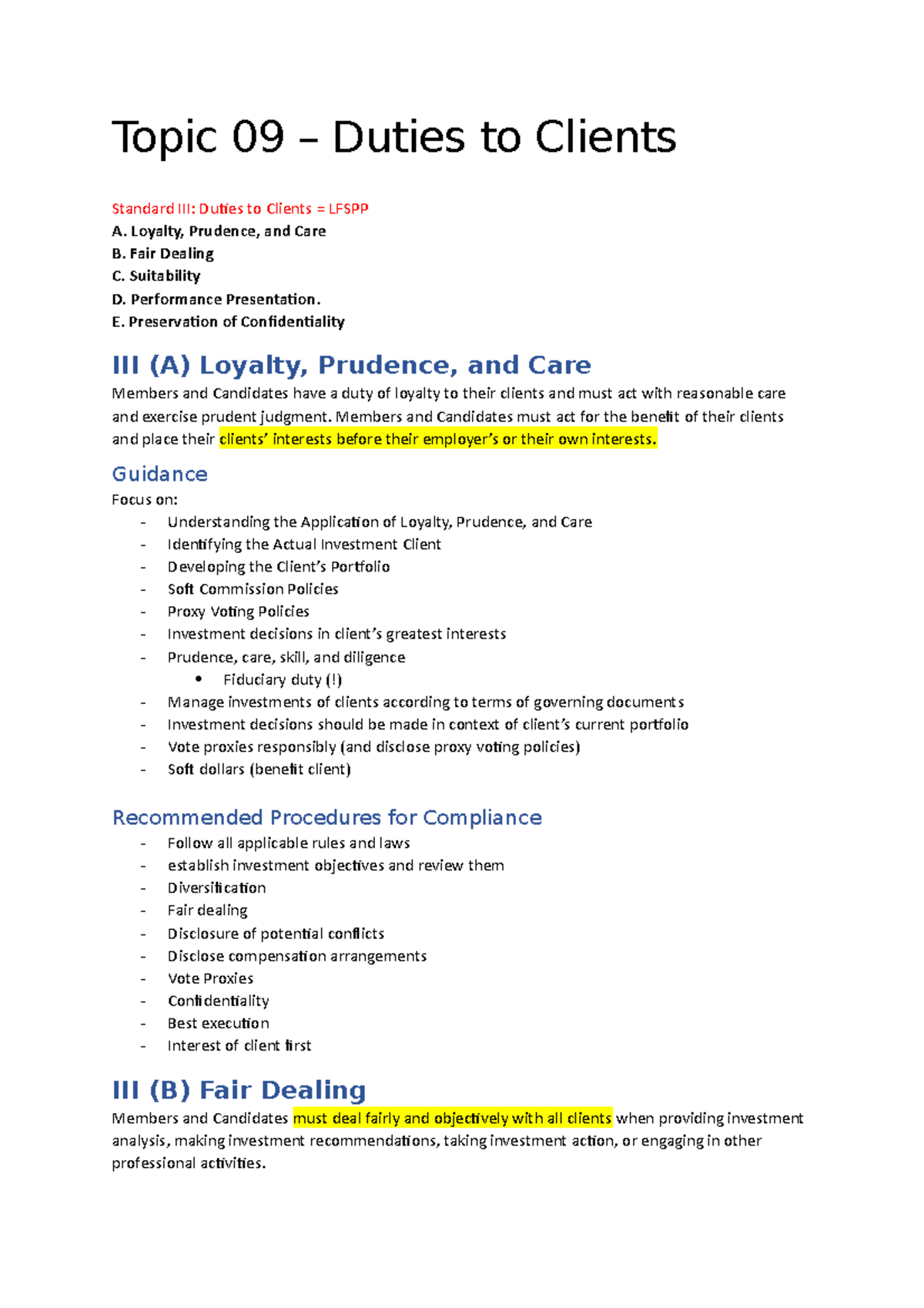 Standard III Duties to Clients - Topic 09 – Duties to Clients Standard ...