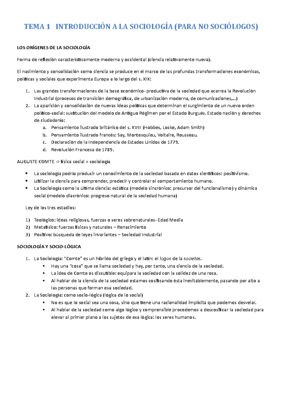 Tema 1. Introducción a la Sociología apuntes - TEMA 1 INTRODUCCIÓN A LA ...