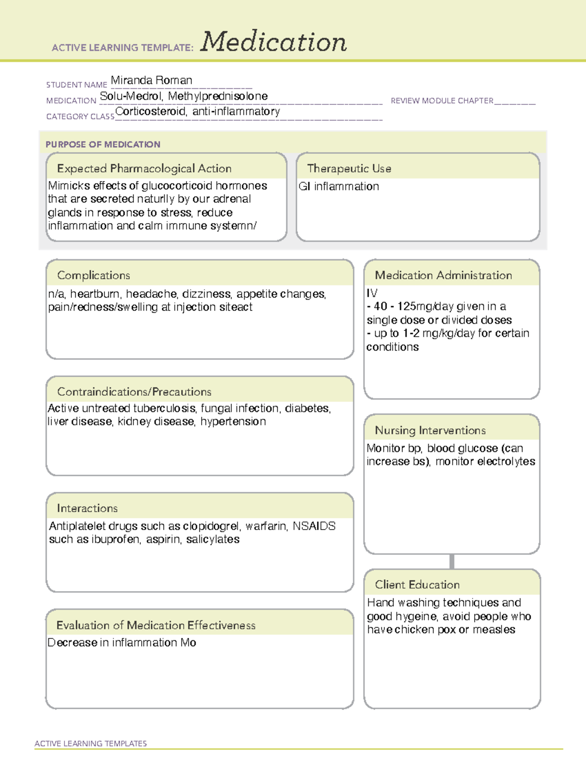 Solu Medrol Med Template - ACTIVE LEARNING TEMPLATES Medication STUDENT ...