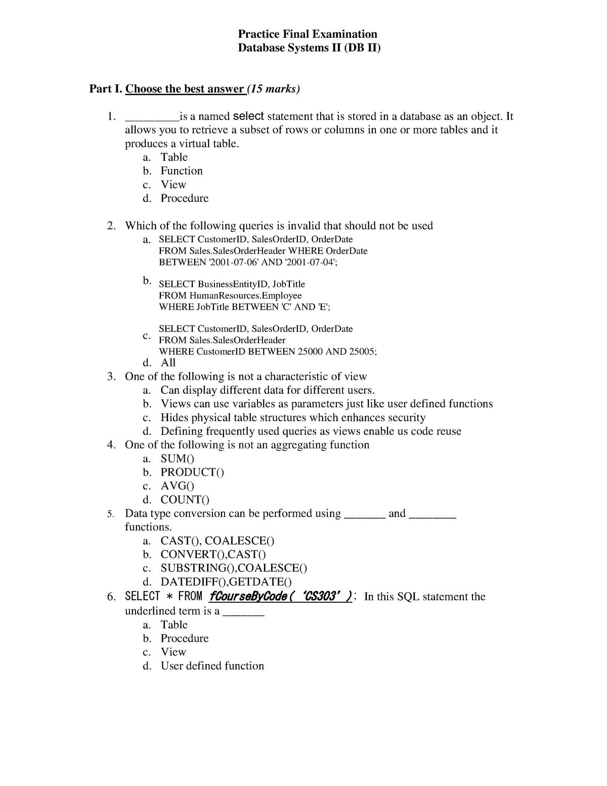 Midterm Exam Solutions - Fall 2006 - Database Systems, CS 411, Exams  Deductive Database Systems