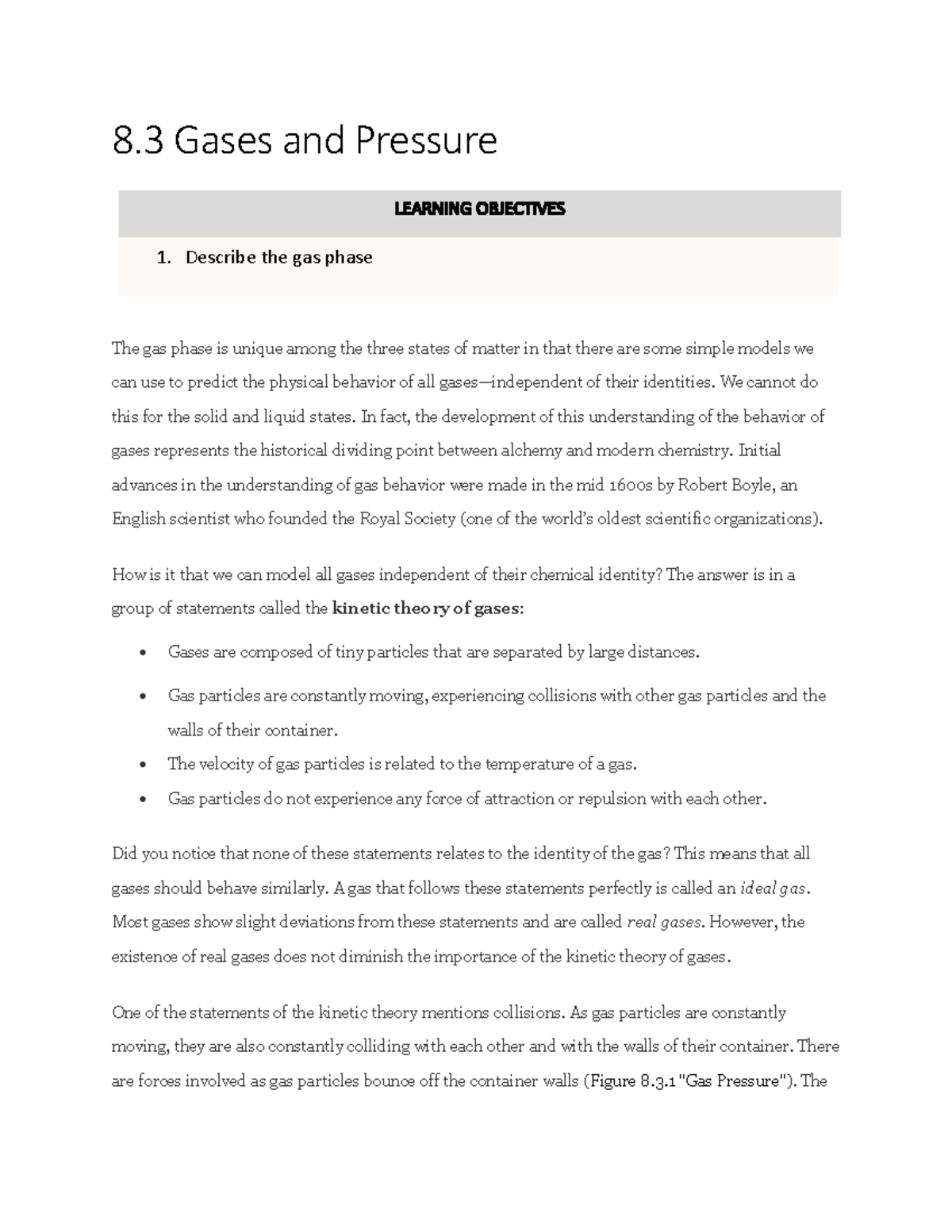 Section 8 - Lecture notes ch 8 - 8 Gases and Pressure The gas phase is ...