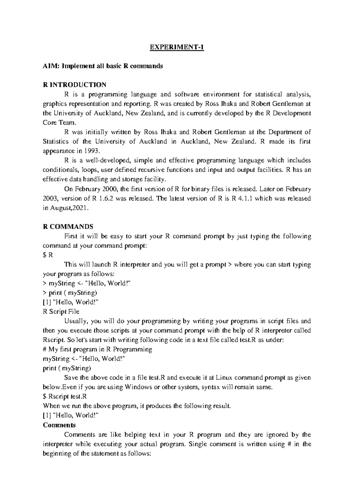 DATA Mining LAB Manual R19 - EXPERIMENT- AIM: Implement all basic R ...