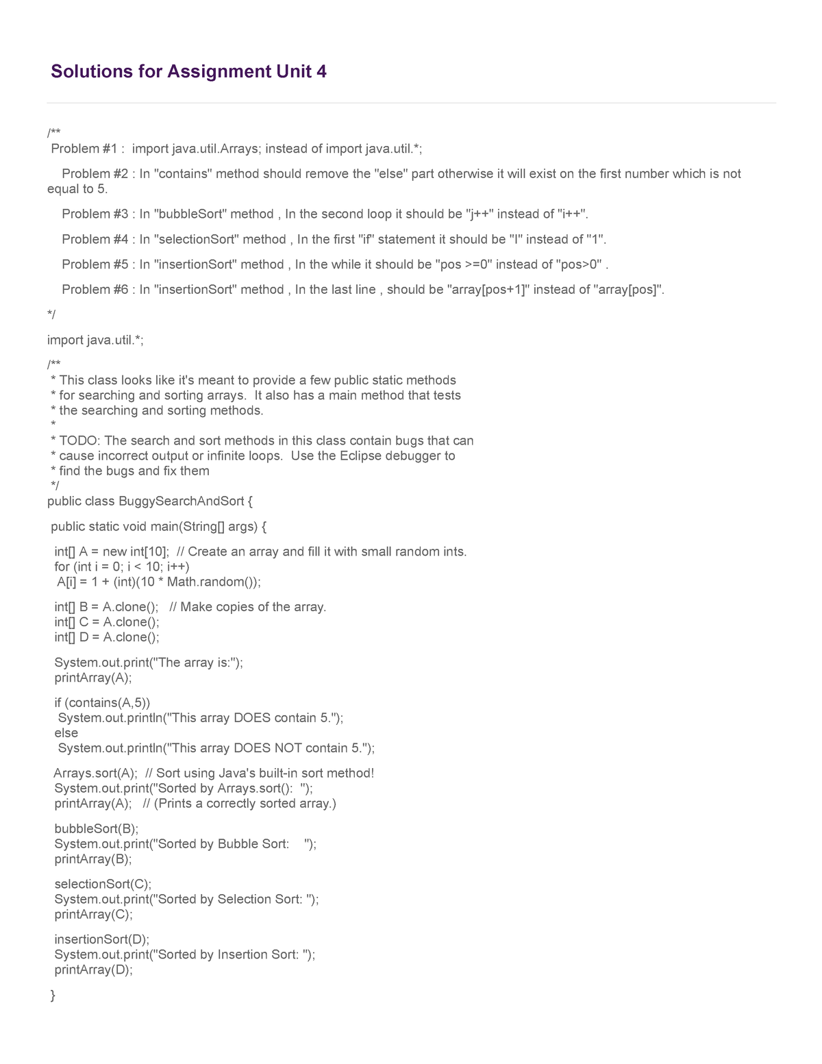 CS 1103 - AY2020-T3 Solutions For Assignment Unit 4 - Solutions For ...