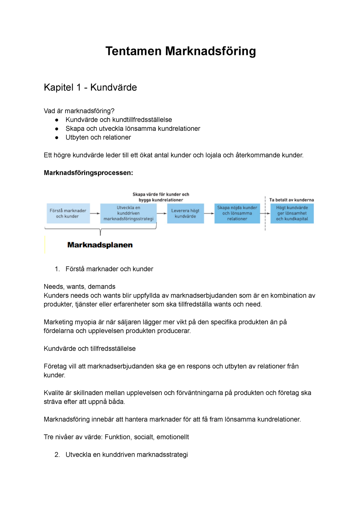 Sammanfattning Marknadsföring - Tentamen Marknadsföring Kapitel 1 ...