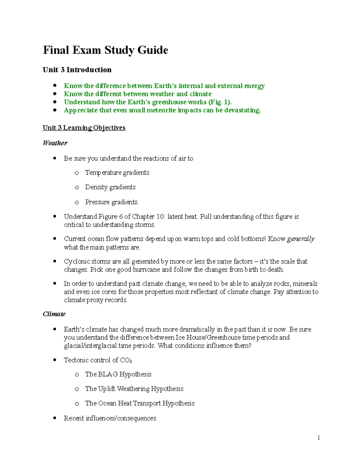 Earth Sci Final Exam Study Guide - Final Exam Study Guide Unit 3 ...