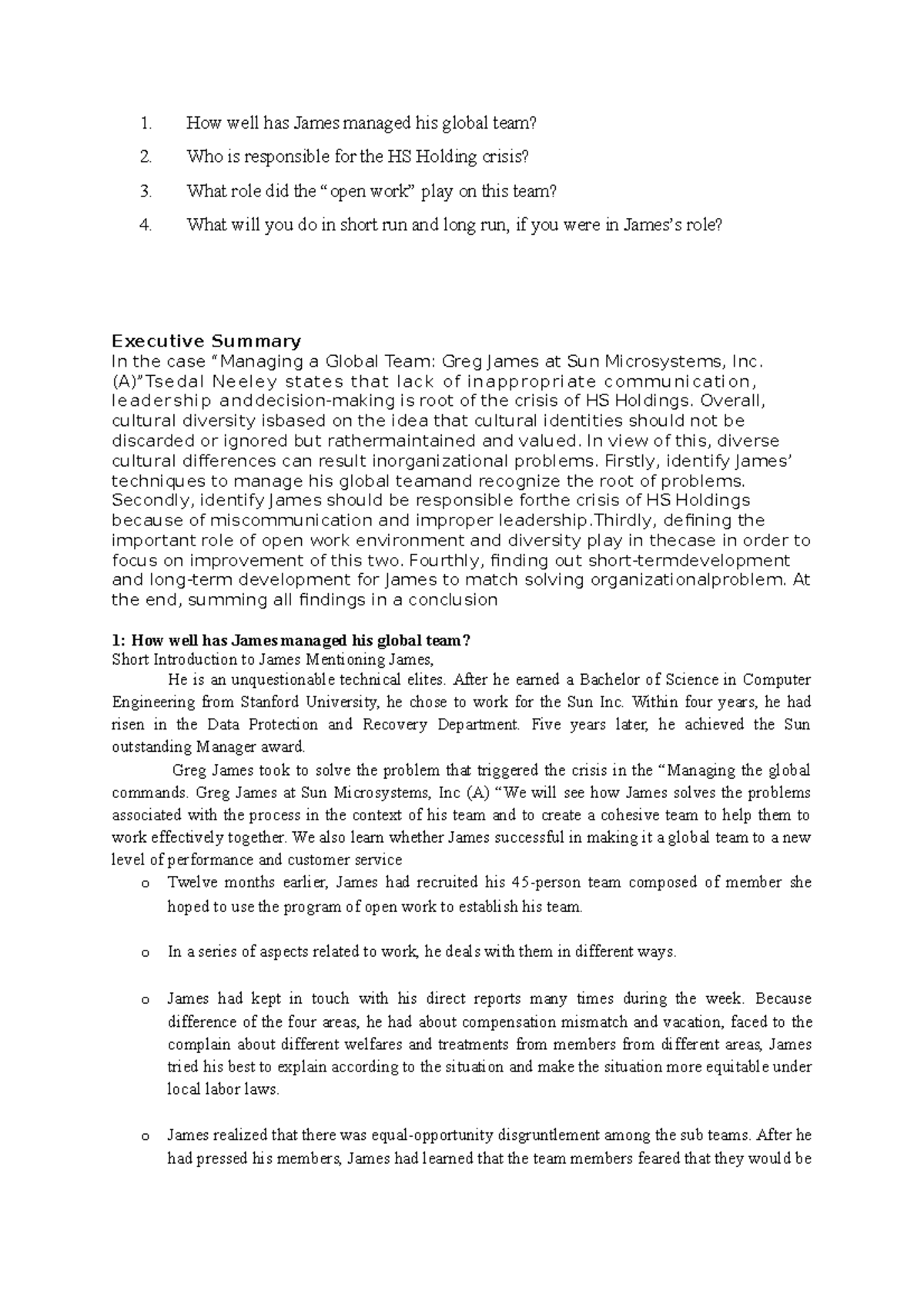 Pdfcoffee Ob Case Analysis 1 How Well Has James Managed His Global