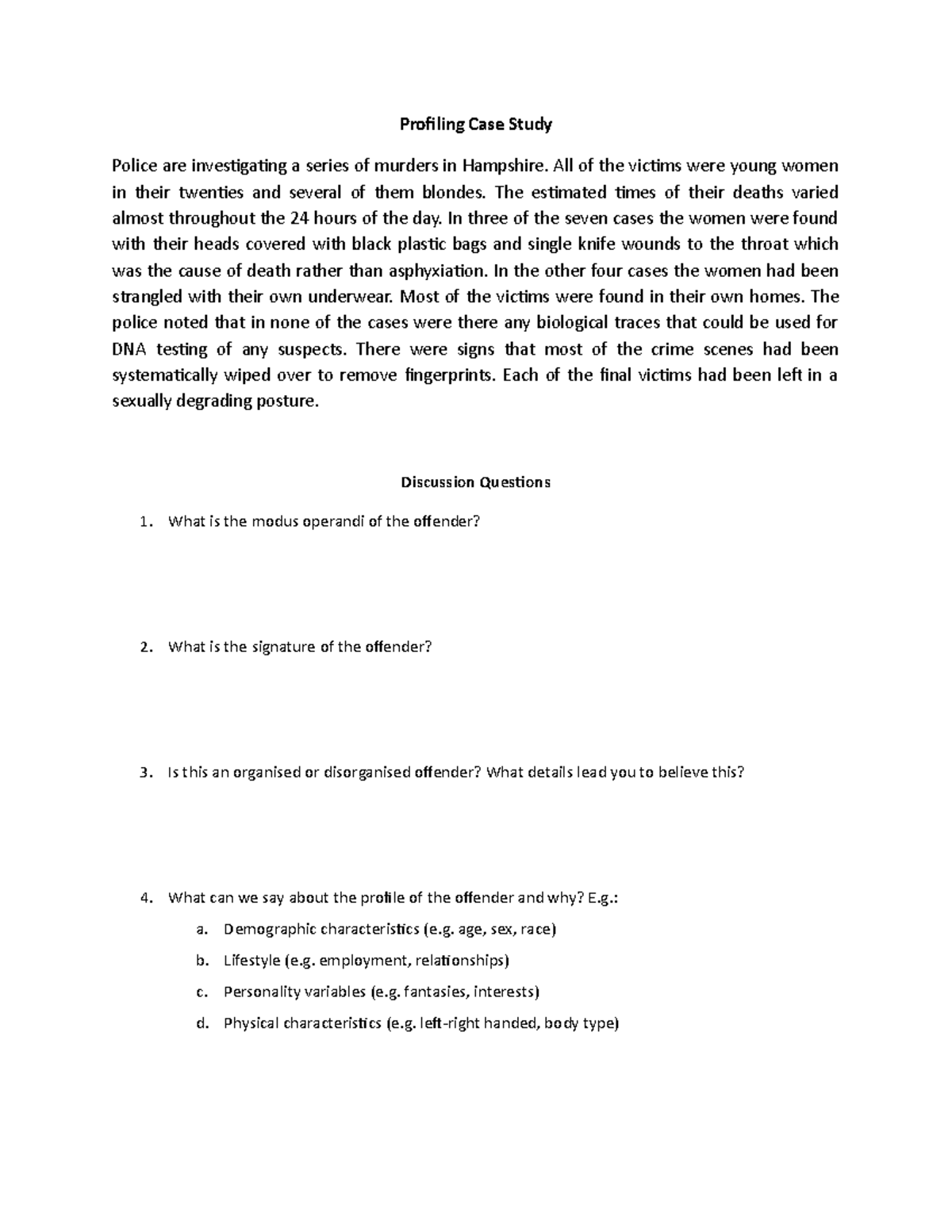 Wk 11 -tutorial Profiling case study handout - Profiling Case Study ...