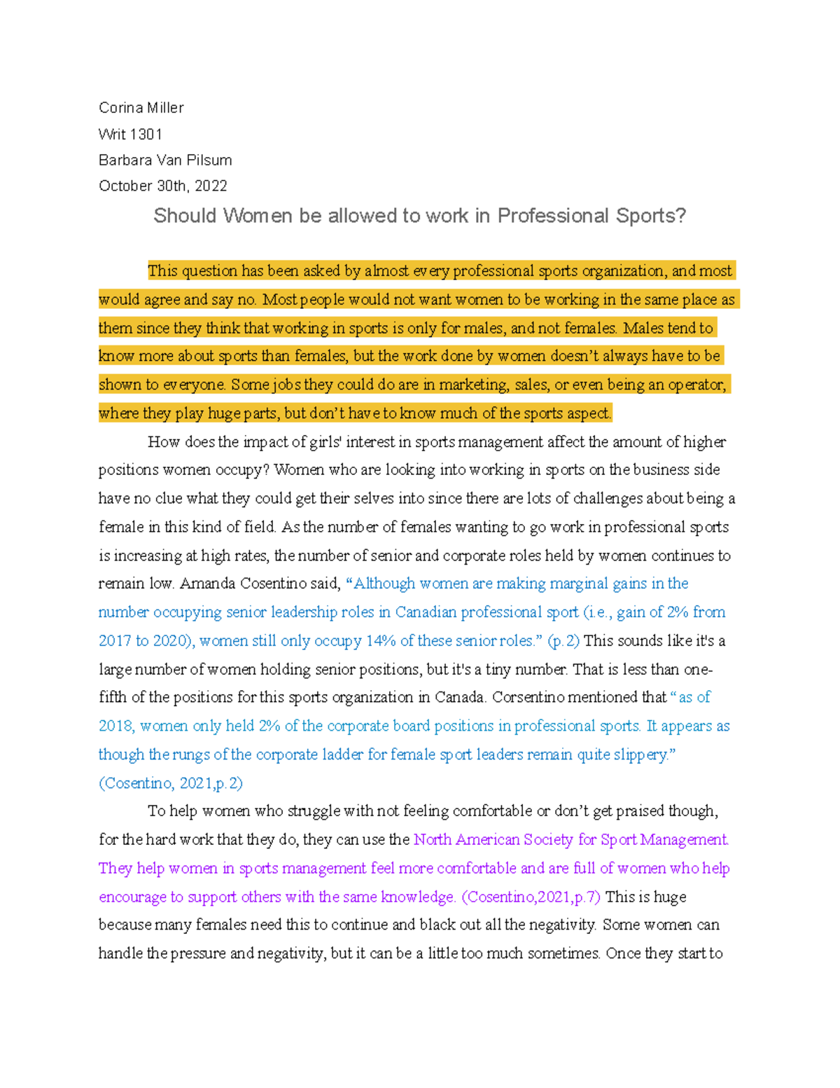 women's sports essay