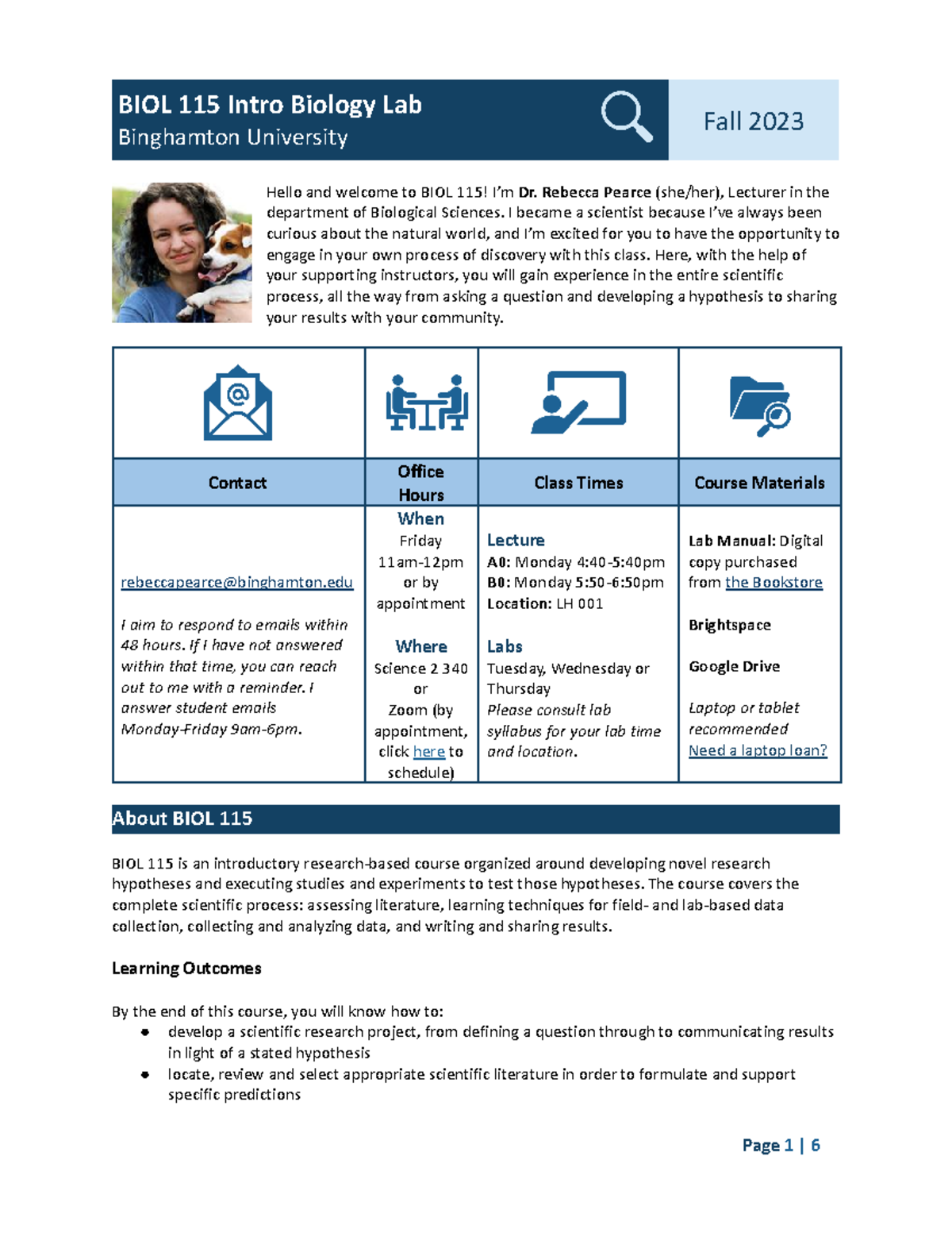 BIOL 115 Syllabus Fall 2023 - Binghamton University Fall 2023 Hello and ...