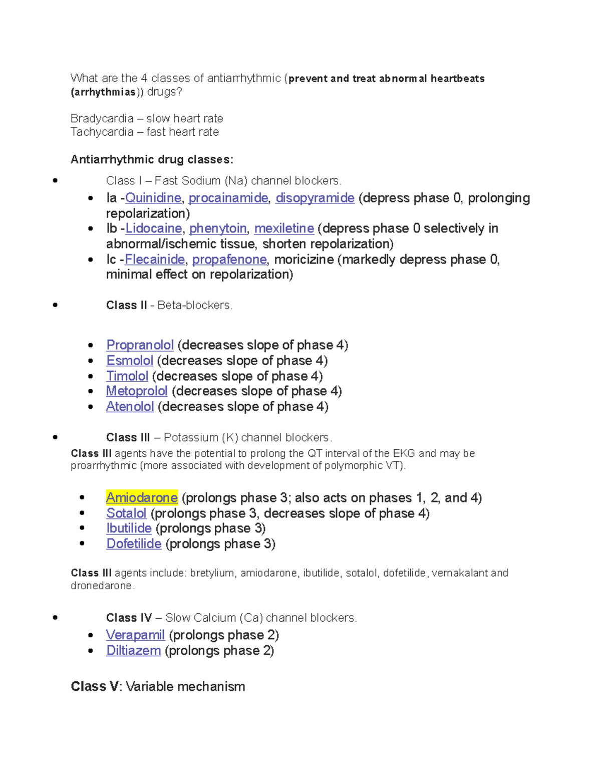 Pharmacology Drug Notes - What are the 4 classes of antiarrhythmic ...