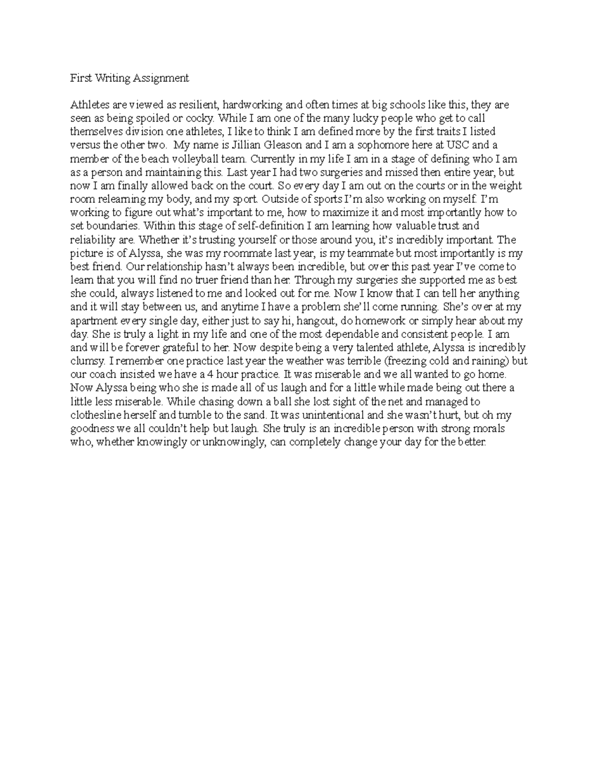 First Writing Assignment - First Writing Assignment Athletes are viewed ...