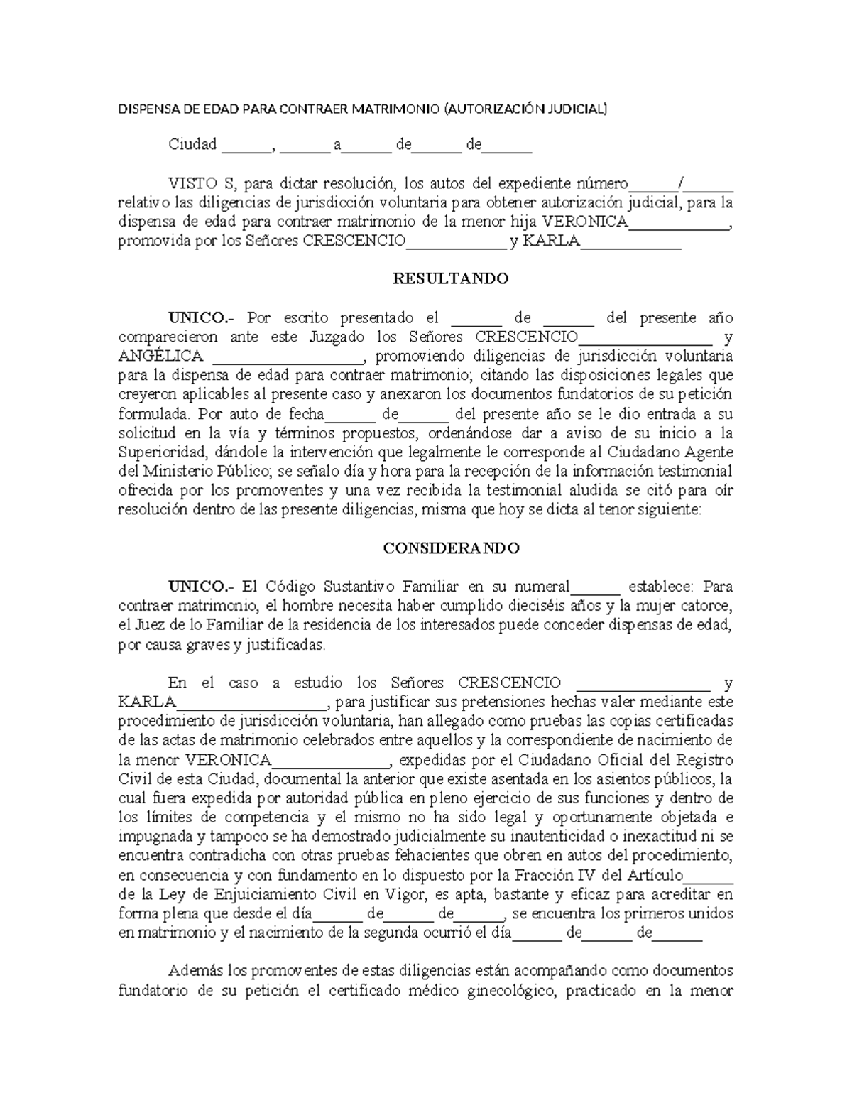 Dispensa DE EDAD PARA Contraer Matrimonio - DISPENSA DE EDAD PARA ...