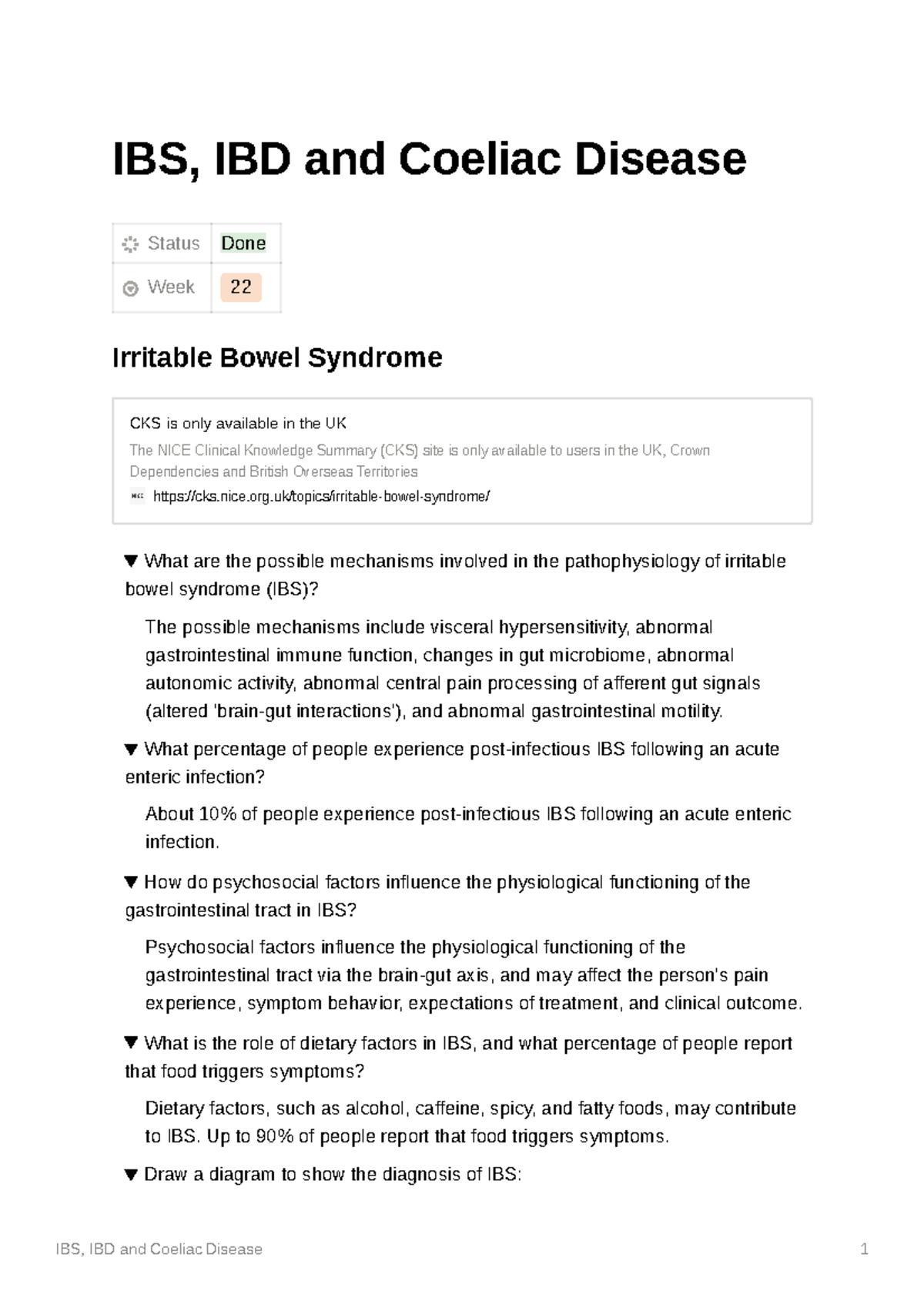 IBS IBD And Coeliac Disease Notes - IBS, IBD And Coeliac Disease Status ...