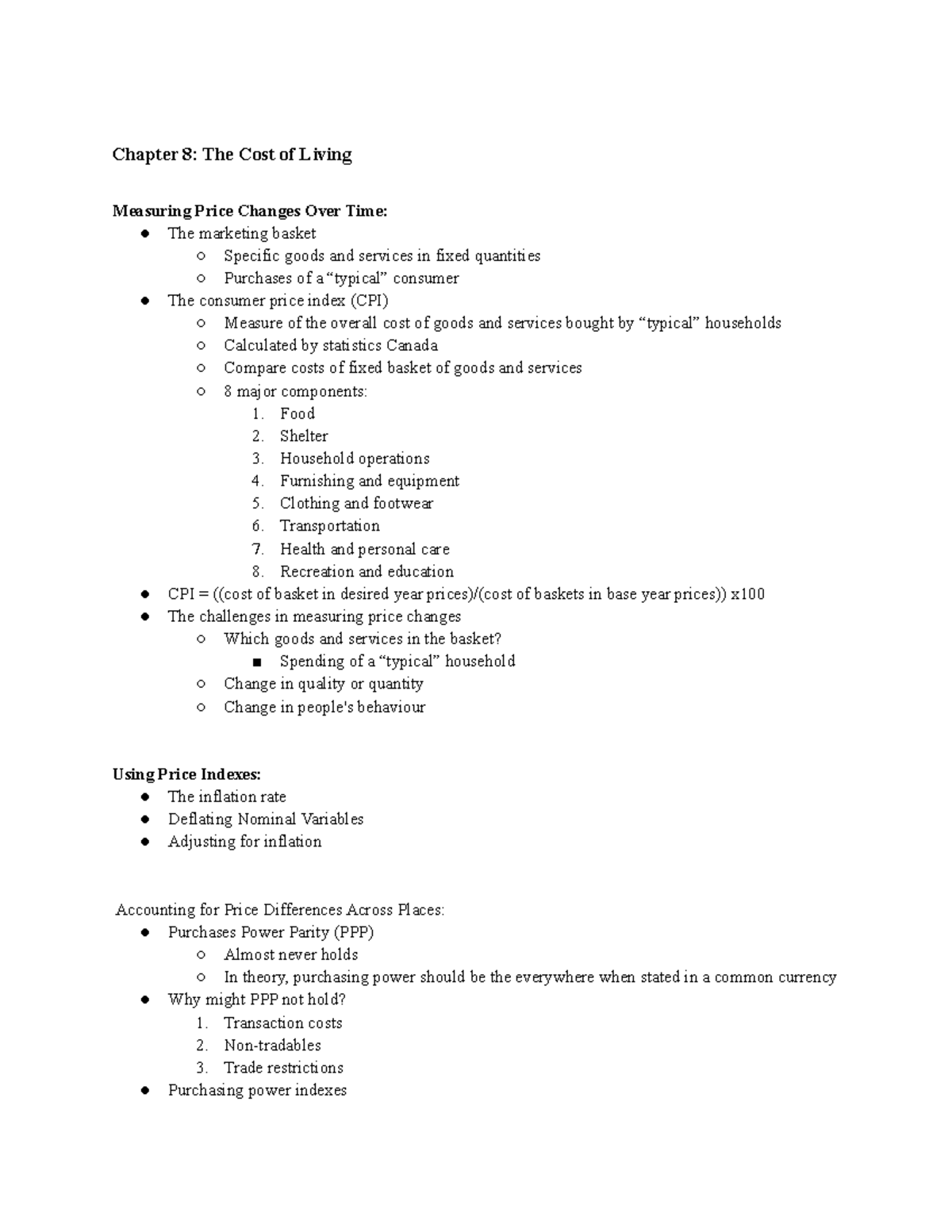 ECO1102 Study Notes Ch 8 - Chapter 8: The Cost Of Living Measuring ...