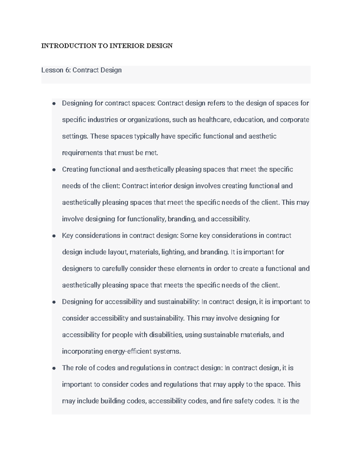 AA 103-3 - notes - INTRODUCTION TO INTERIOR DESIGN Lesson 6: Contract ...