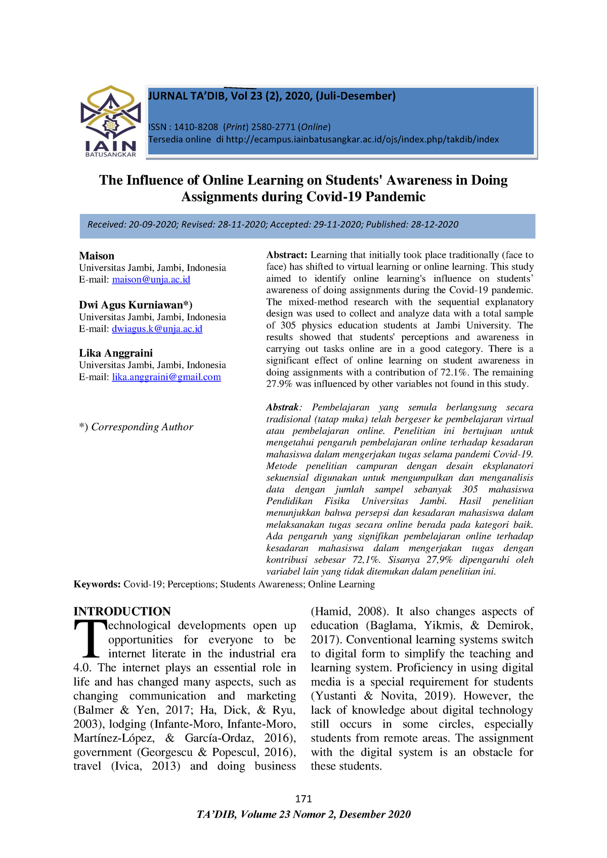 impact of online learning on students research paper