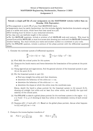 MAST2002 9 Assignment+1++s2+2023 - School of Mathematics and Statistics ...
