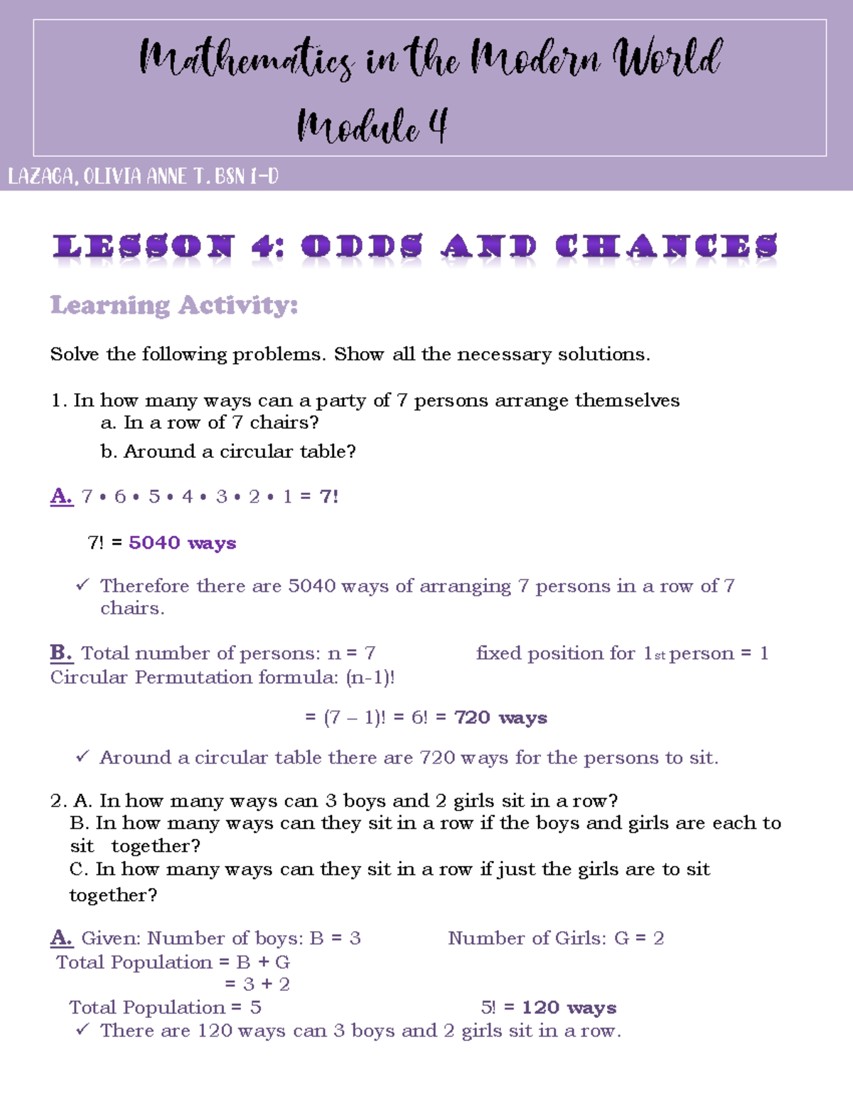 problem solving lesson 2.4 answer key