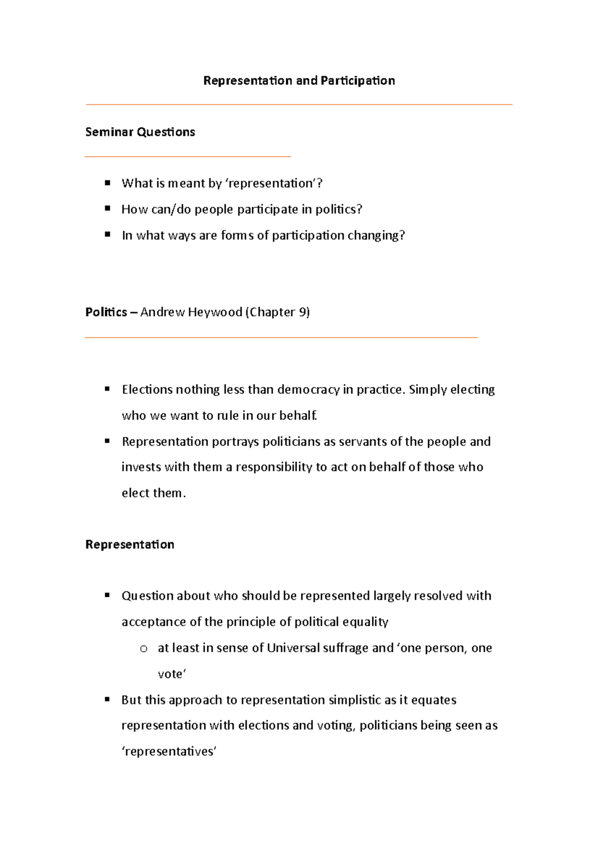 Representation and Participation Representation and Participation