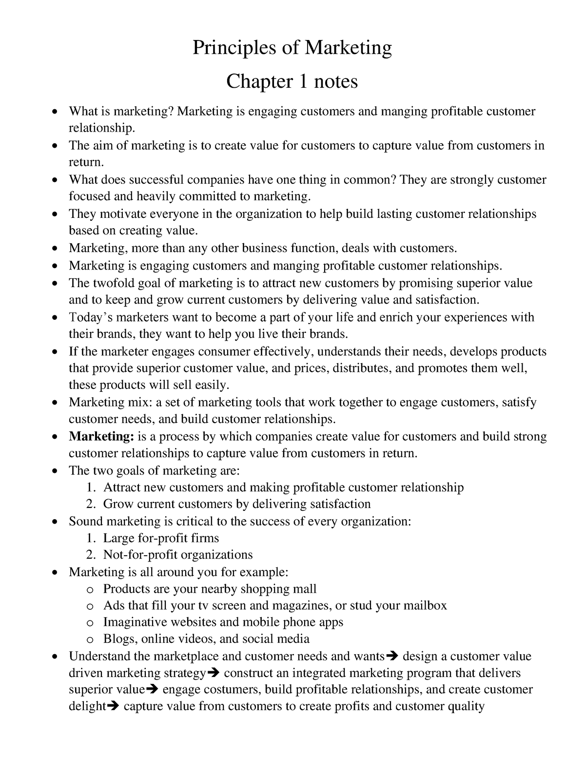 Principles Of Marketing Chapter 1 Notes - Principles Of Marketing ...