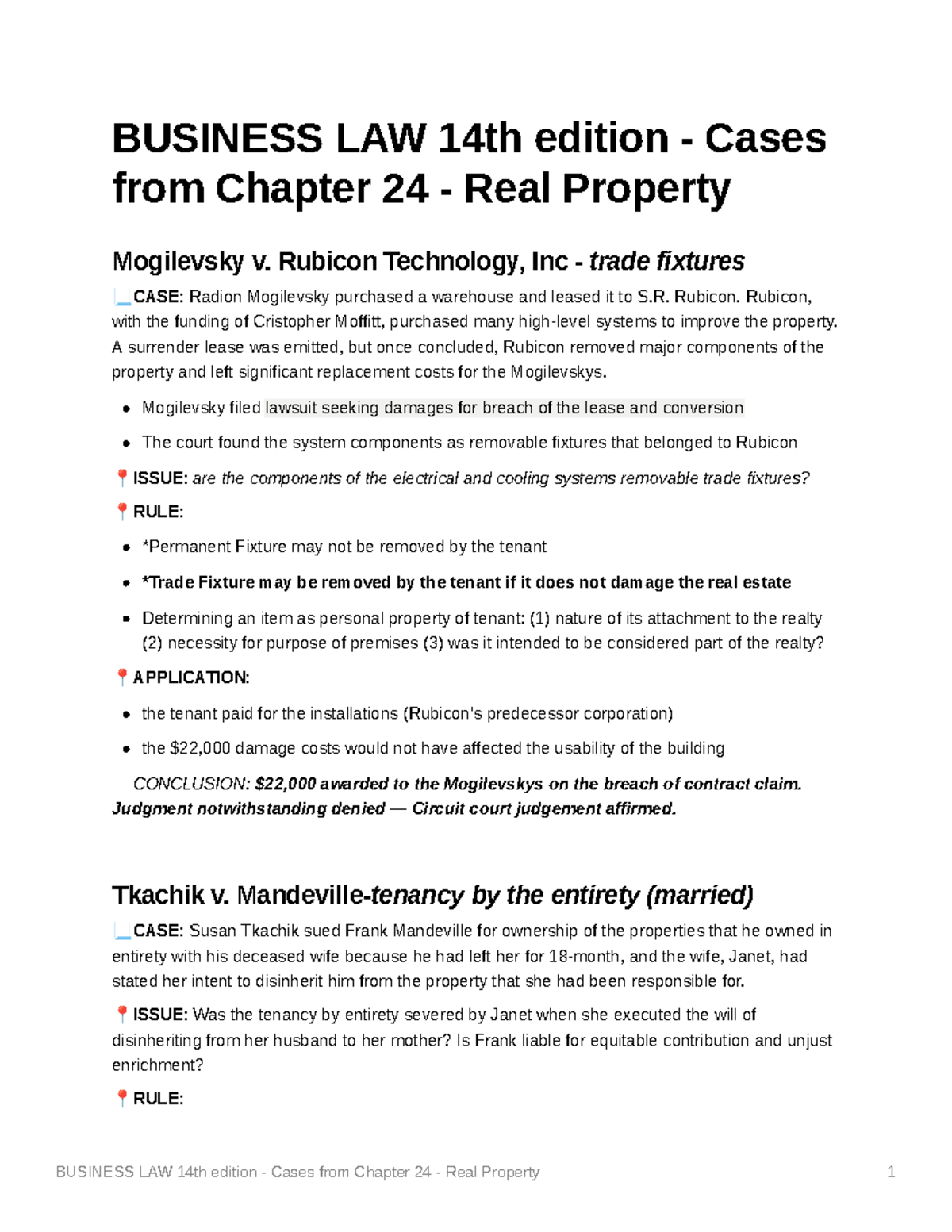 Business LAW 14th edition Cases from chapter 24 BUSINESS LAW 14th