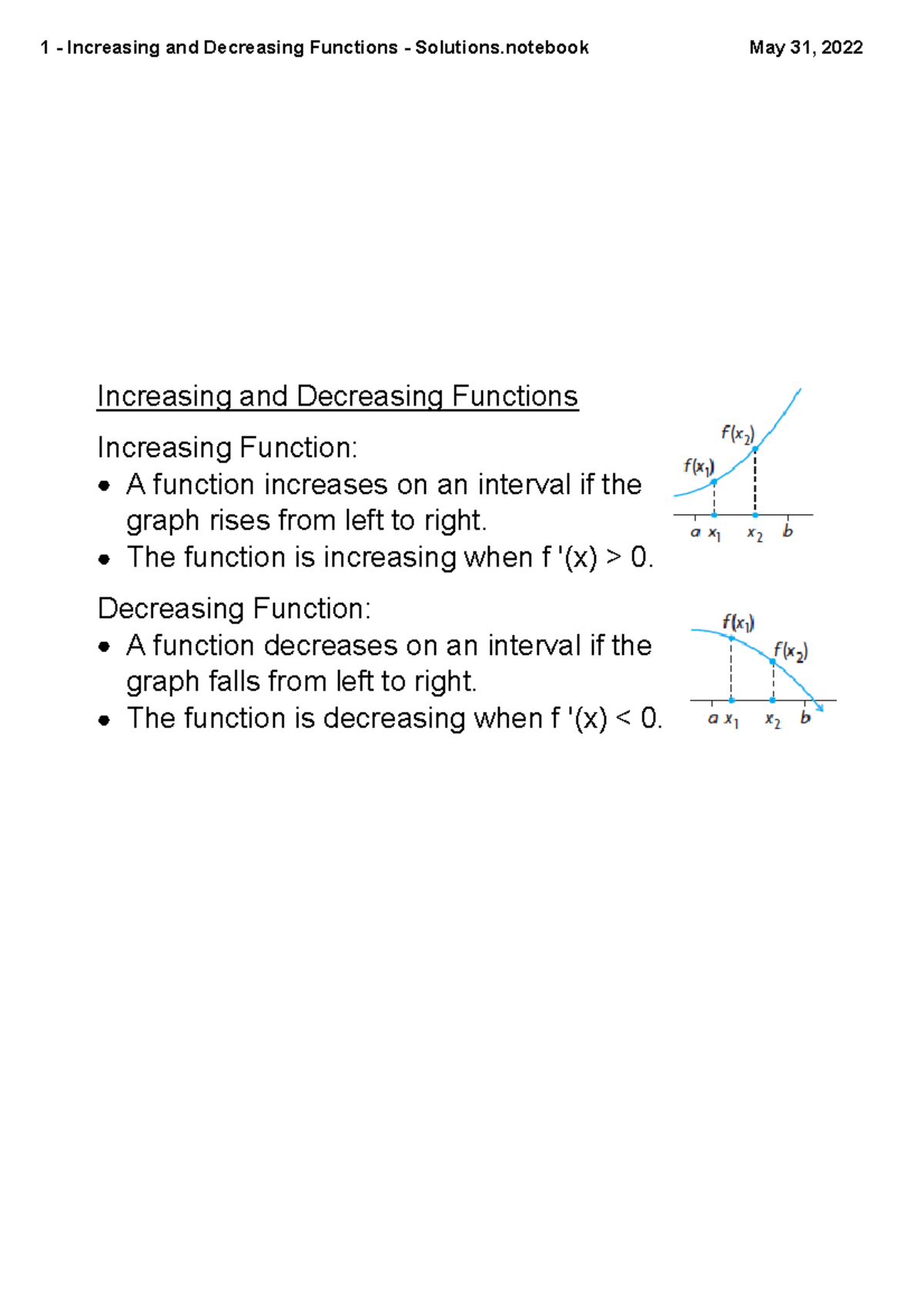 1 - Increasing and Decreasing Functions - Solutions - Increasing and ...