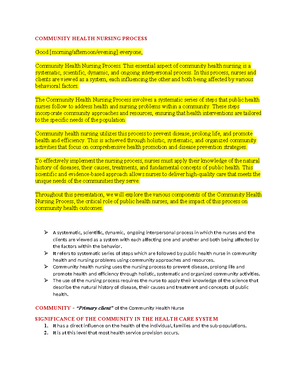 Community Health Nursing Process - general micro - COMMUNITY HEALTH ...