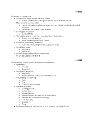 Sociology 1000 Notes for 1-16-2024 thru 1-23-2024 - Sociology 1000 ...