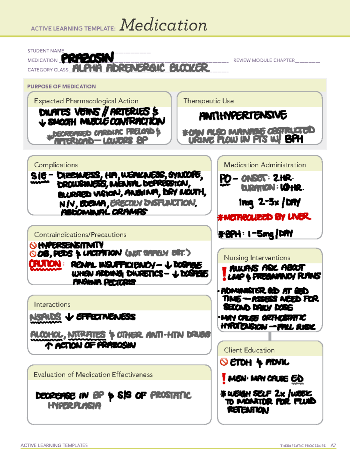 Prazosin - Heart Meds - ATI Active Learning Template - ACTIVE LEARNING ...